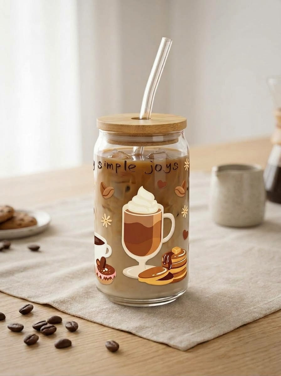 Sweet Treats Bring Simple Joys | 16oz Glass Tumbler with Decorative Bamboo Lid & Glass Straw
