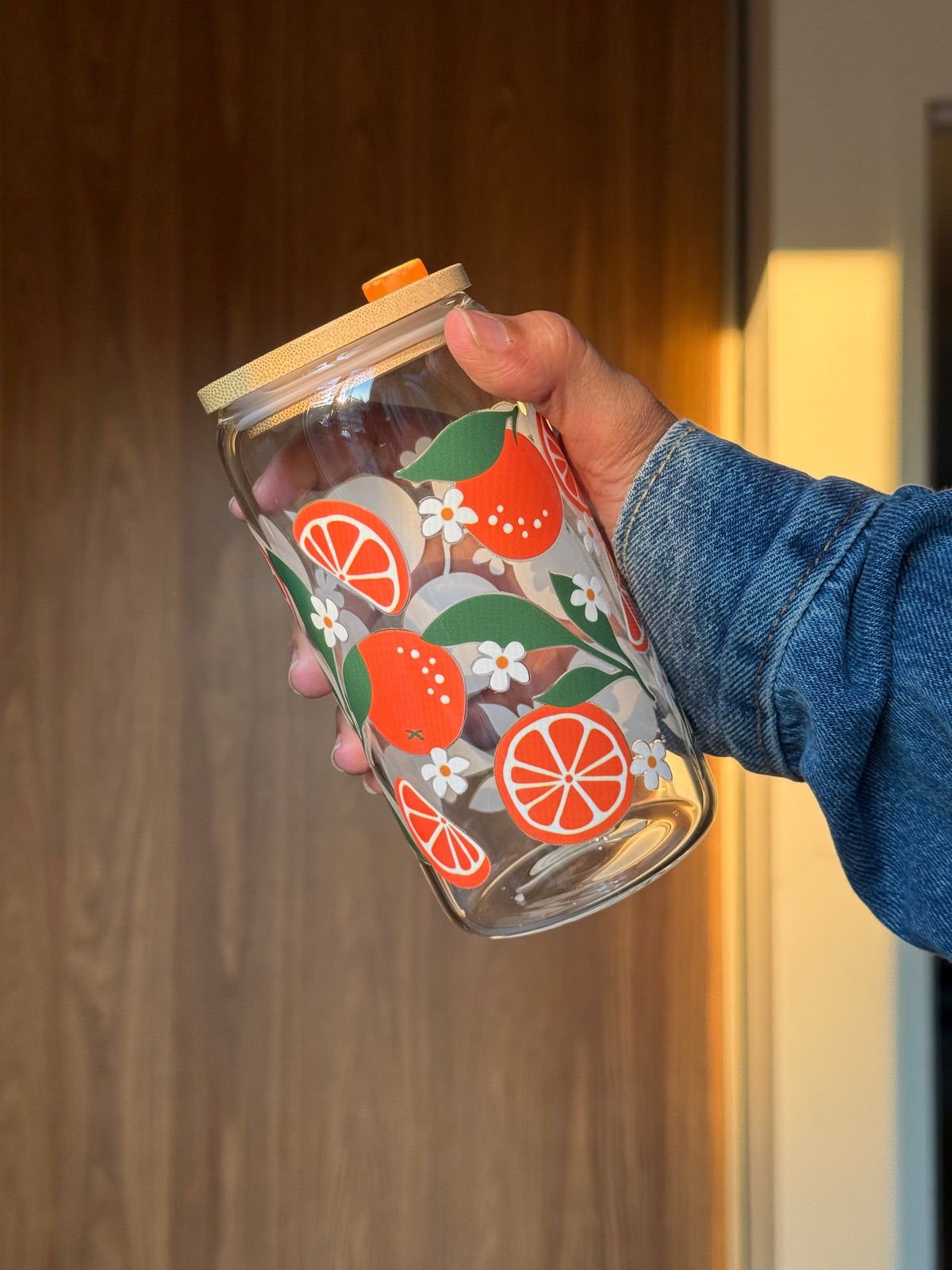 Orange Sunset | 16oz Glass Tumbler with Decorative Bamboo Lid & Glass Straw