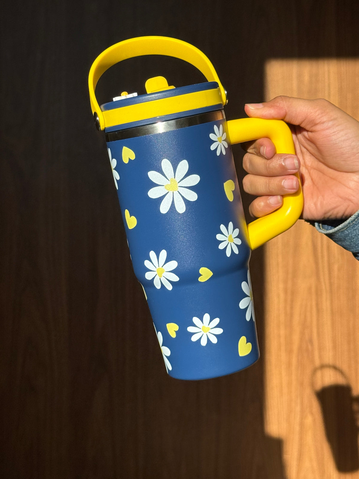 Blue Bloom Tumbler | 20oz Insulated Stainless Steel Tumbler with Carry Handle & Flip-Up Straw