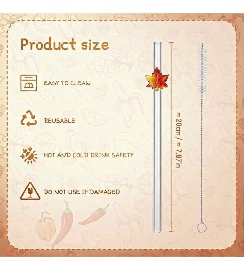 Maple Leaf Glass Straw with Cleaner