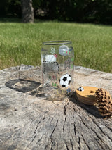 Football | 16oz Glass Tumbler with Decorative Bamboo Lid & Glass Straw