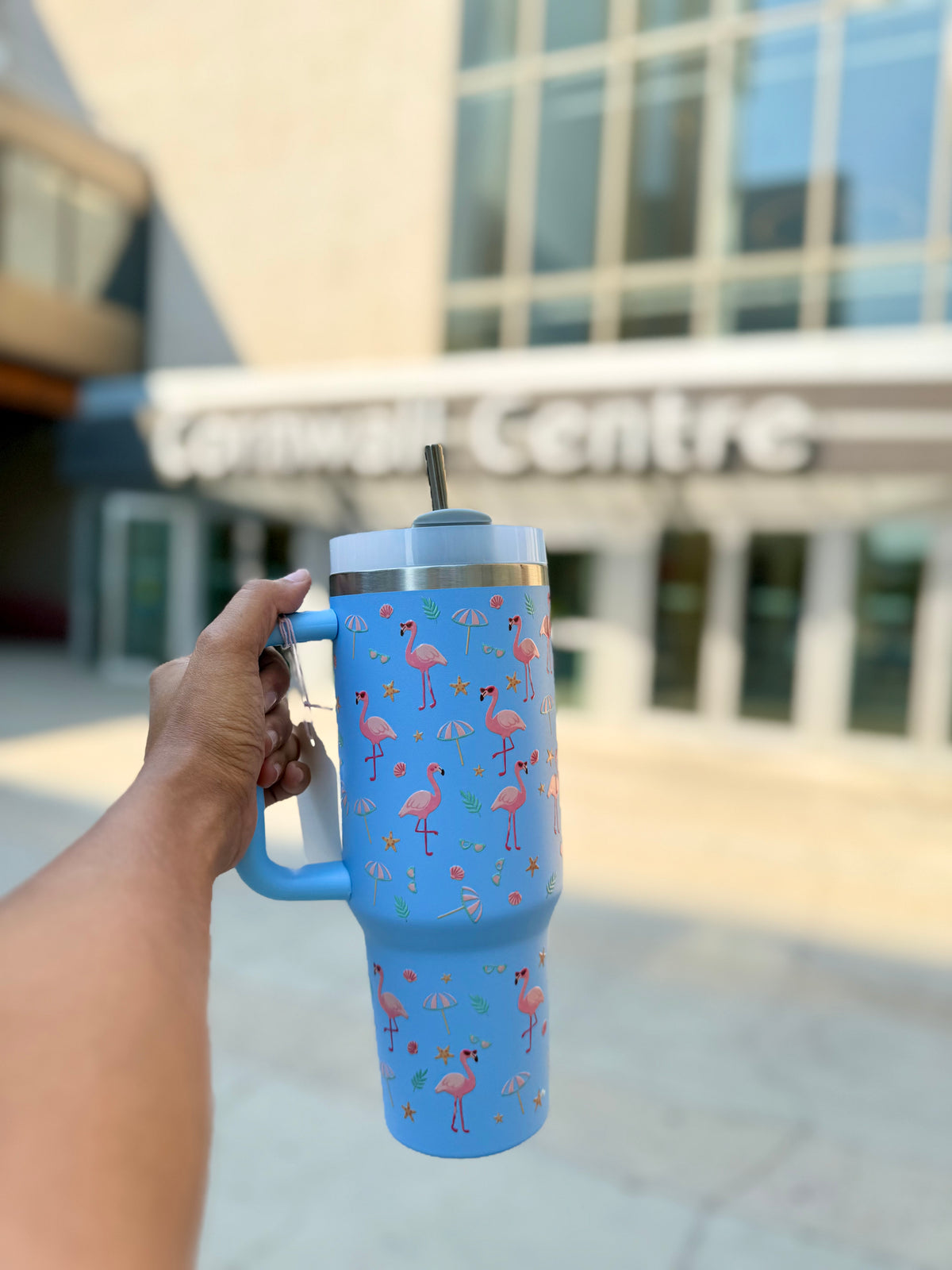 Flamingo Tumbler | Sky | 40oz Insulated Stainless Steel Tumbler with Carry Handle & Reusable Straw