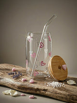 Heart Sipper  | 16oz Glass Tumbler with Decorative Bamboo Lid & Glass Straw