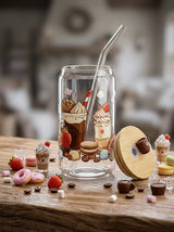Chocolate Frappe Cup  | 16oz Glass Tumbler with Decorative Bamboo Lid & Glass Straw