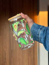 Avocado Tumbler | 16oz Glass Tumbler with Decorative Bamboo Lid & Glass Straw