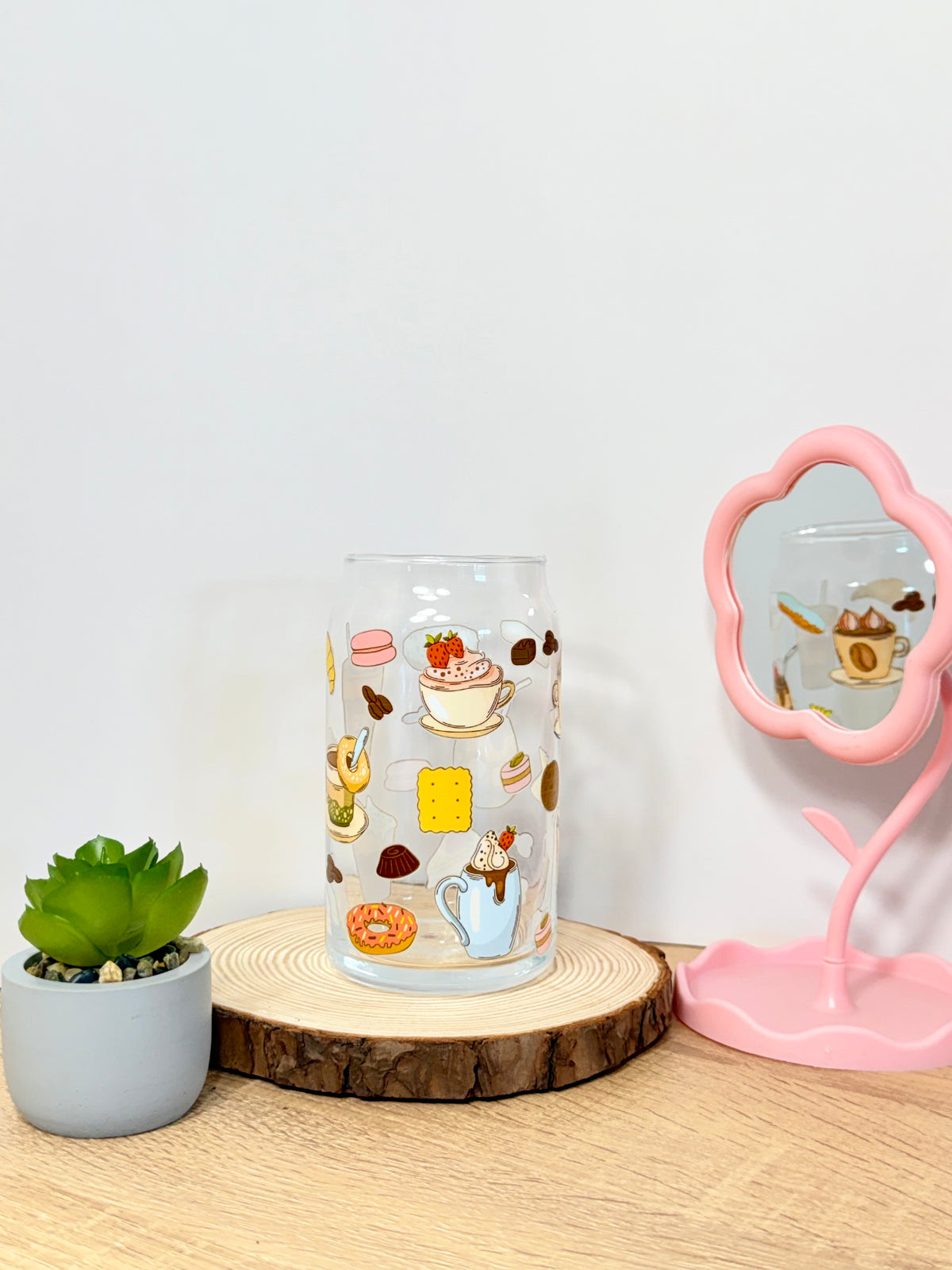 Brunch Bliss  | 16oz Glass Tumbler with Decorative Bamboo Lid & Glass Straw