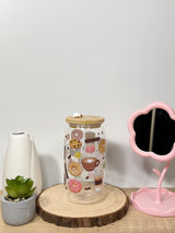 Dessert Tumbler | 16oz Glass Tumbler with Decorative Bamboo Lid & Glass Straw