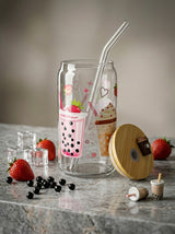 Boba Bliss  | 16oz Glass Tumbler with Decorative Bamboo Lid & Glass Straw
