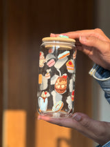 Brunch Bliss  | 16oz Glass Tumbler with Decorative Bamboo Lid & Glass Straw