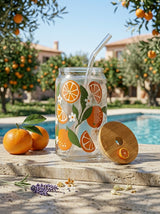 Orange Sunset  | 16oz Glass Tumbler with Decorative Bamboo Lid & Glass Straw
