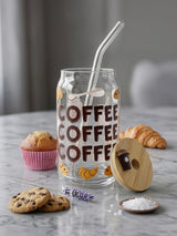 Coffee Coffee Coffee  | 16oz Glass Tumbler with Decorative Bamboo Lid & Glass Straw