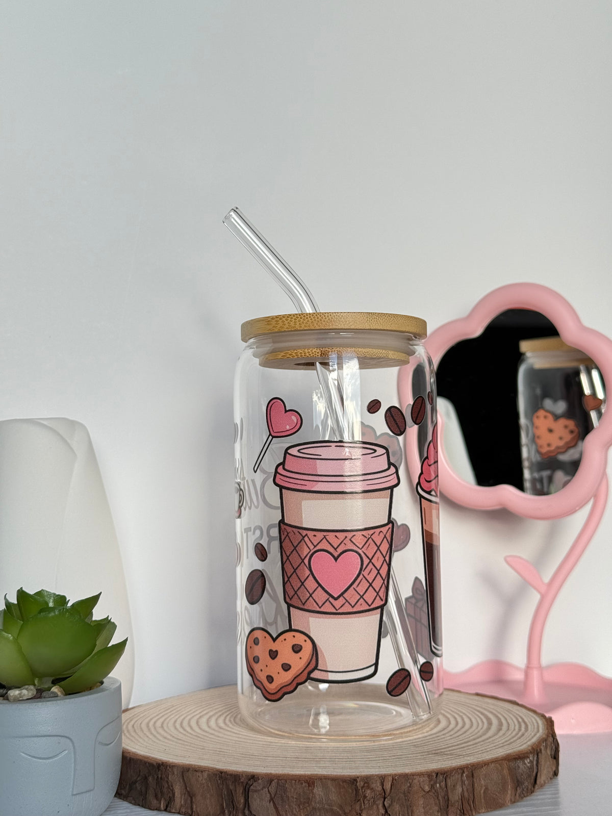 But First Coffee  | 16oz Glass Tumbler with Decorative Bamboo Lid & Glass Straw