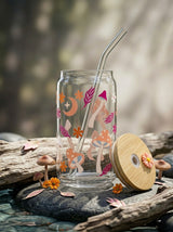Mushroom Tumbler  | 16oz Glass Tumbler with Decorative Bamboo Lid & Glass Straw
