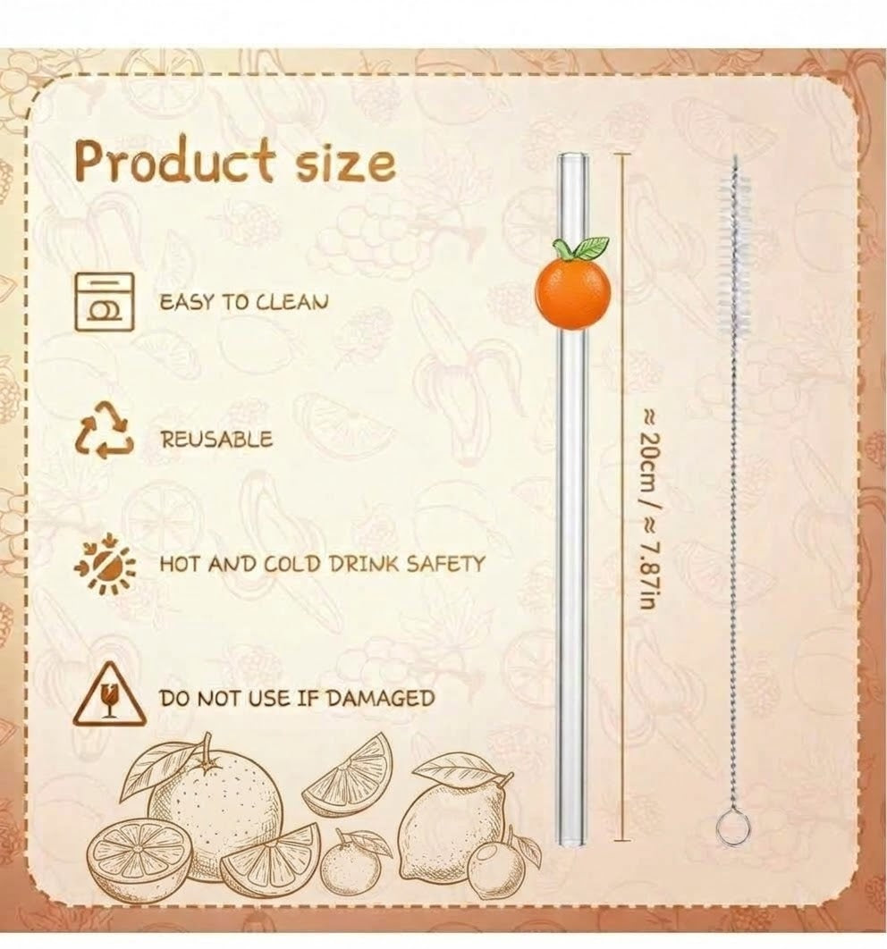 Orange Glass Straw with Cleaner