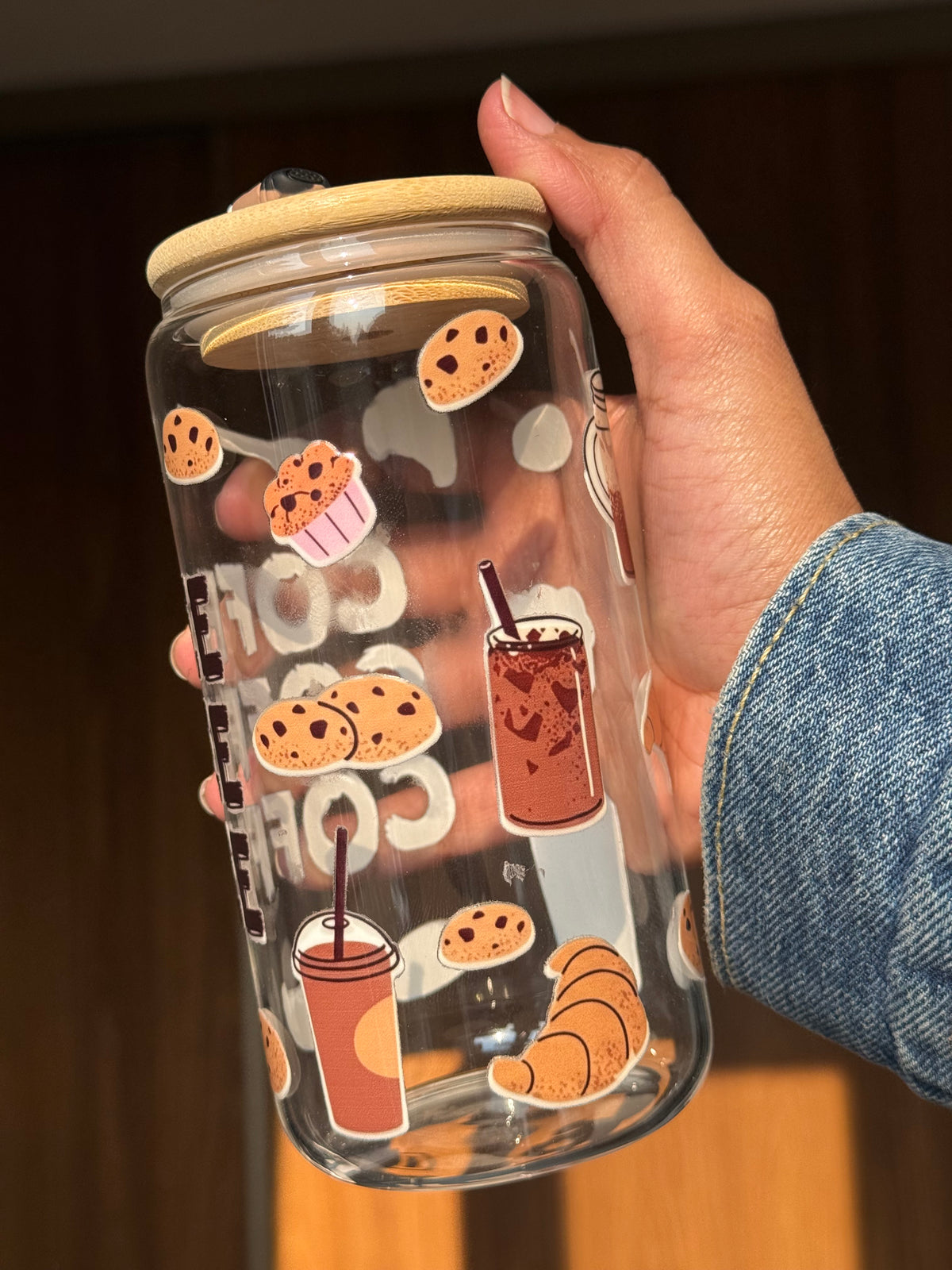 Coffee Coffee Coffee  | 16oz Glass Tumbler with Decorative Bamboo Lid & Glass Straw