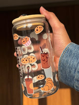Coffee Coffee Coffee  | 16oz Glass Tumbler with Decorative Bamboo Lid & Glass Straw