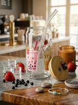 Boba Bliss  | 16oz Glass Tumbler with Decorative Bamboo Lid & Glass Straw