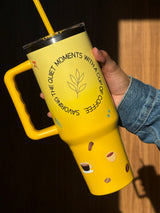 Yellow Mellow Tumbler | 40oz Insulated Stainless Steel Tumbler with Carry Handle & Reusable Straw | Gradient Travel Mug