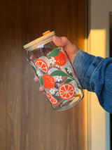 Orange Sunset  | 16oz Glass Tumbler with Decorative Bamboo Lid & Glass Straw
