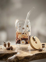 Cupcake Tumbler  | 16oz Glass Tumbler with Decorative Bamboo Lid & Glass Straw