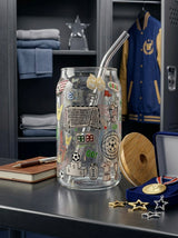 Football | 16oz Glass Tumbler with Decorative Bamboo Lid & Glass Straw