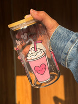 Caffeine Vibes | 16oz Glass Tumbler with Decorative Bamboo Lid & Glass Straw