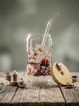Cupcake Tumbler  | 16oz Glass Tumbler with Decorative Bamboo Lid & Glass Straw