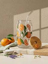 Orange Sunset  | 16oz Glass Tumbler with Decorative Bamboo Lid & Glass Straw