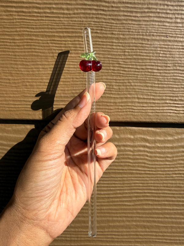Cherry Glass Straw with Cleaner