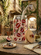 Rugby  | 16oz Glass Tumbler with Decorative Bamboo Lid & Glass Straw