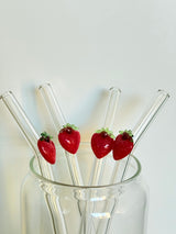 Strawberry Glass Straw with Cleaner