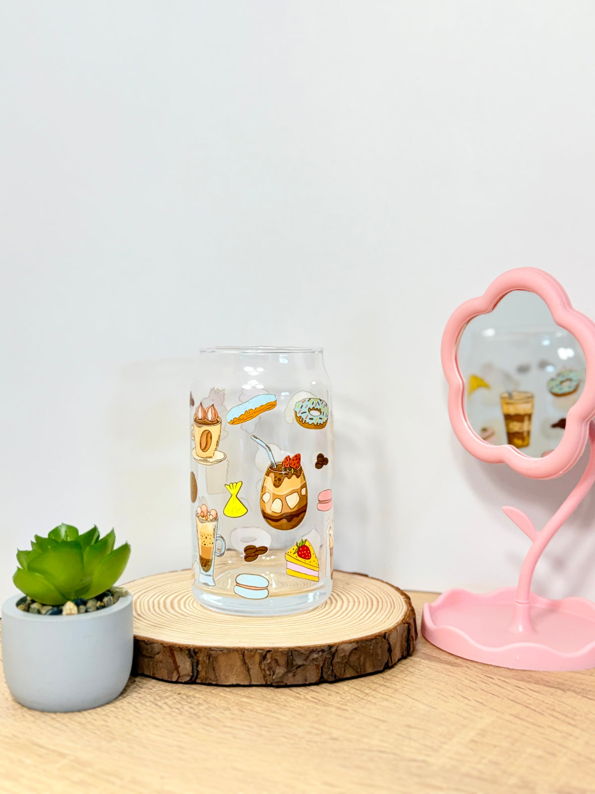 Brunch Bliss  | 16oz Glass Tumbler with Decorative Bamboo Lid & Glass Straw