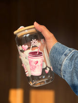 Macaroons and Coffee | 16oz Glass Tumbler with Decorative Bamboo Lid & Glass Straw