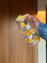 Pineapple Paradise  | 16oz Glass Tumbler with Decorative Bamboo Lid & Glass Straw