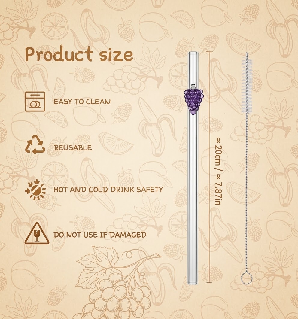 Grapes Glass Straw with Cleaner