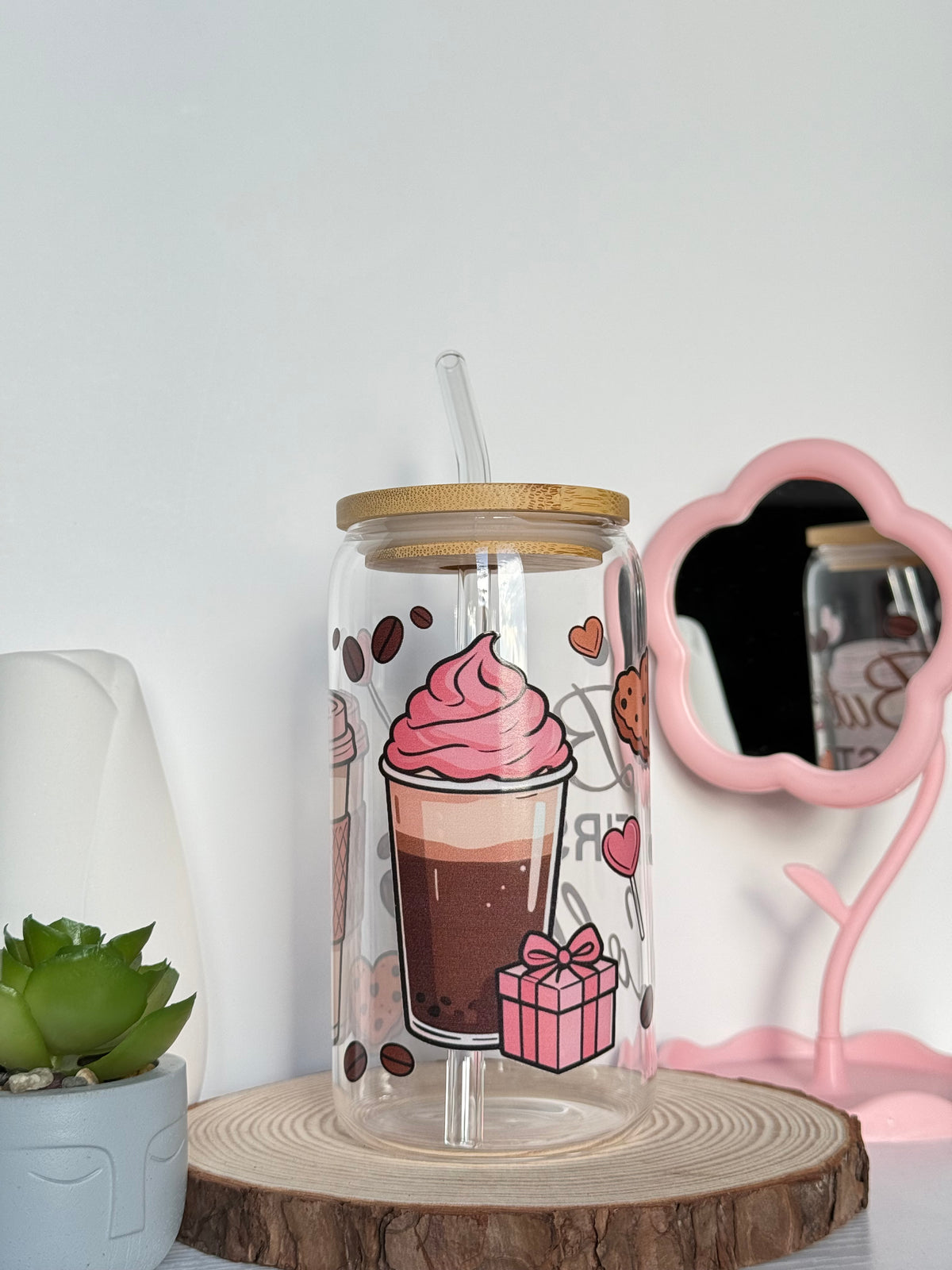 But First Coffee  | 16oz Glass Tumbler with Decorative Bamboo Lid & Glass Straw
