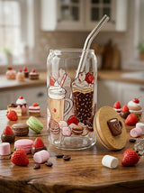 Chocolate Frappe Cup  | 16oz Glass Tumbler with Decorative Bamboo Lid & Glass Straw