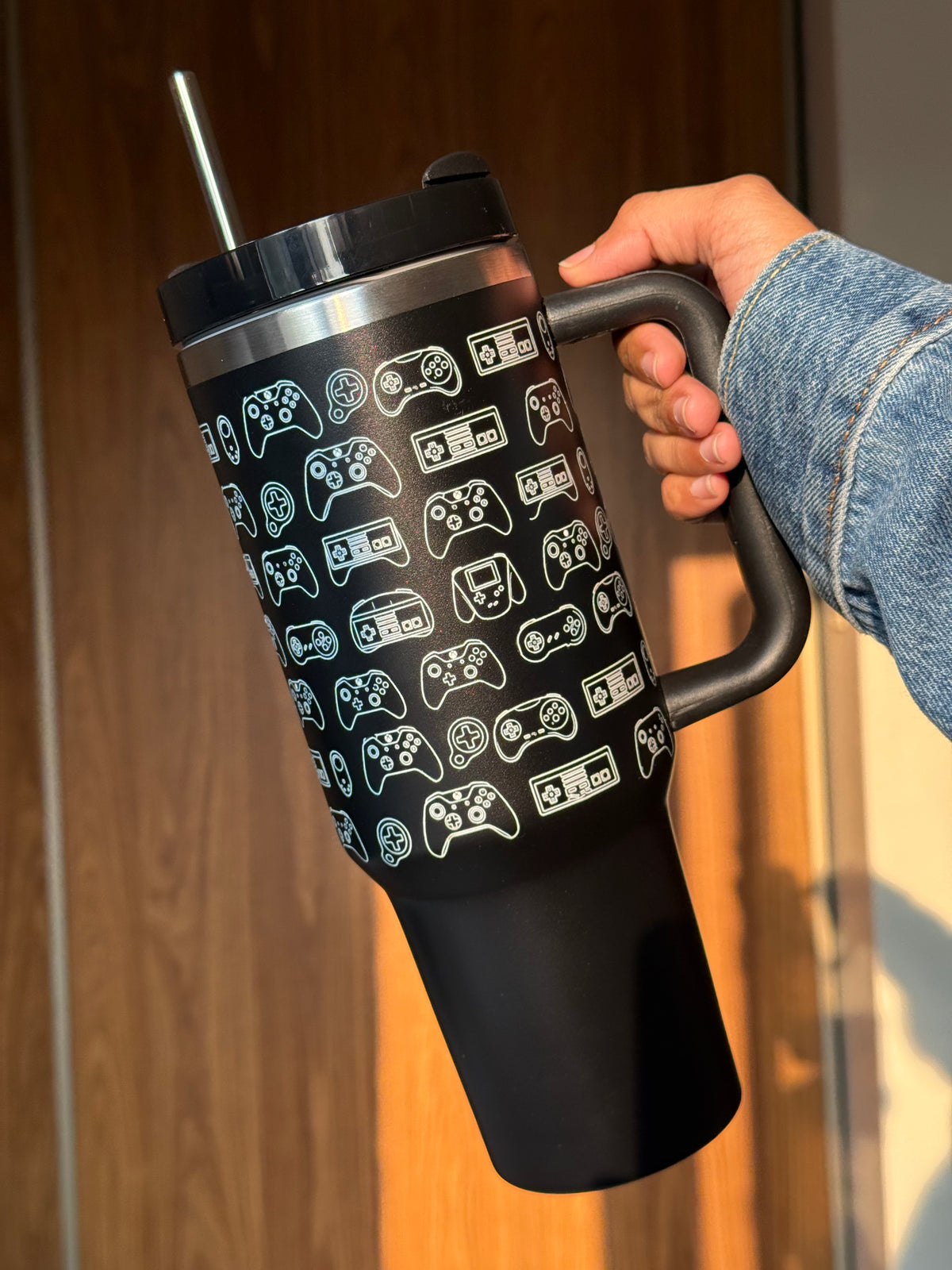 Gaming Tumbler | 40oz Insulated Stainless Steel Tumbler with Carry Handle & Reusable Straw