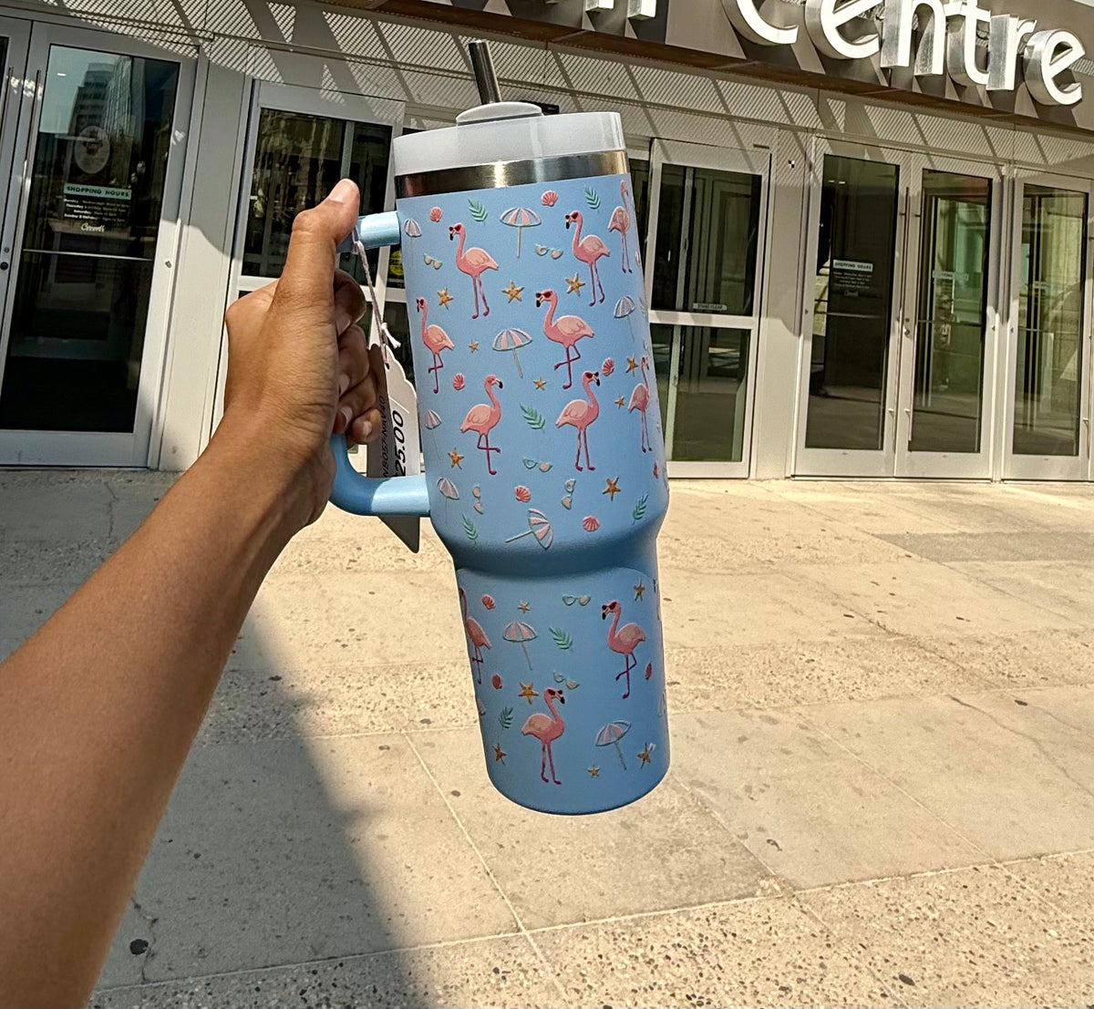 Flamingo Tumbler | Sky | 40oz Insulated Stainless Steel Tumbler with Carry Handle & Reusable Straw