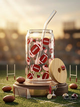 Rugby  | 16oz Glass Tumbler with Decorative Bamboo Lid & Glass Straw