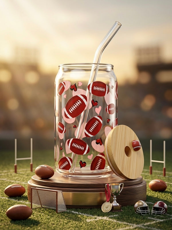 Rugby  | 16oz Glass Tumbler with Decorative Bamboo Lid & Glass Straw