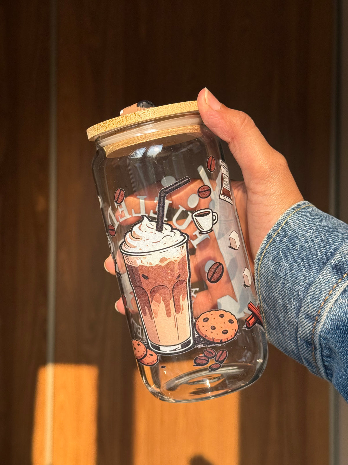 Fueled by Coffee and Anxiety| 16oz Glass Tumbler with Decorative Bamboo Lid & Glass Straw