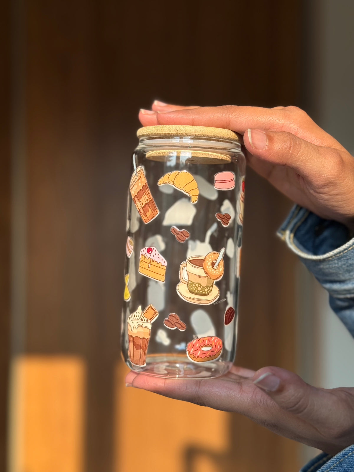 Brunch Bliss  | 16oz Glass Tumbler with Decorative Bamboo Lid & Glass Straw