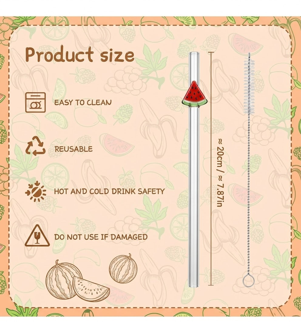 Watermelon Glass Straw with Cleaner