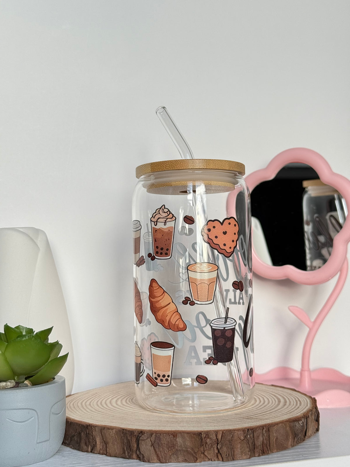 Coffee Is Always a Good Idea  | 16oz Glass Tumbler with Decorative Bamboo Lid & Glass Straw