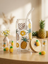 Pineapple Paradise  | 16oz Glass Tumbler with Decorative Bamboo Lid & Glass Straw