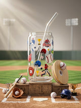 Baseball Tumbler  | 16oz Glass Tumbler with Decorative Bamboo Lid & Glass Straw