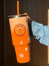 Orange Brew Tumbler | 40oz Insulated Stainless Steel Tumbler with Carry Handle & Reusable Straw | Cafecito Y Chisme | Coffee Corner Gradient Travel Mug