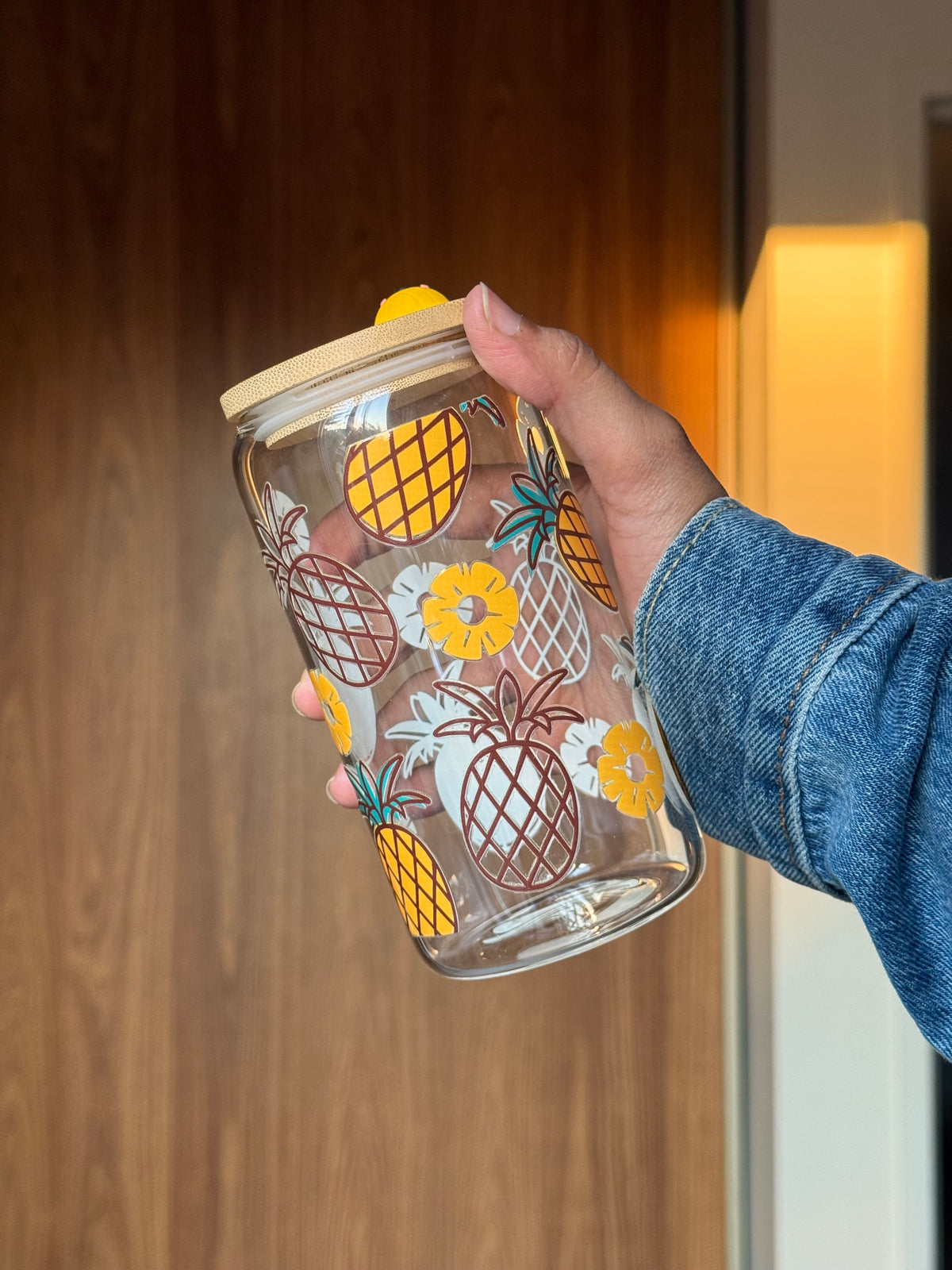 Pineapple Paradise  | 16oz Glass Tumbler with Decorative Bamboo Lid & Glass Straw