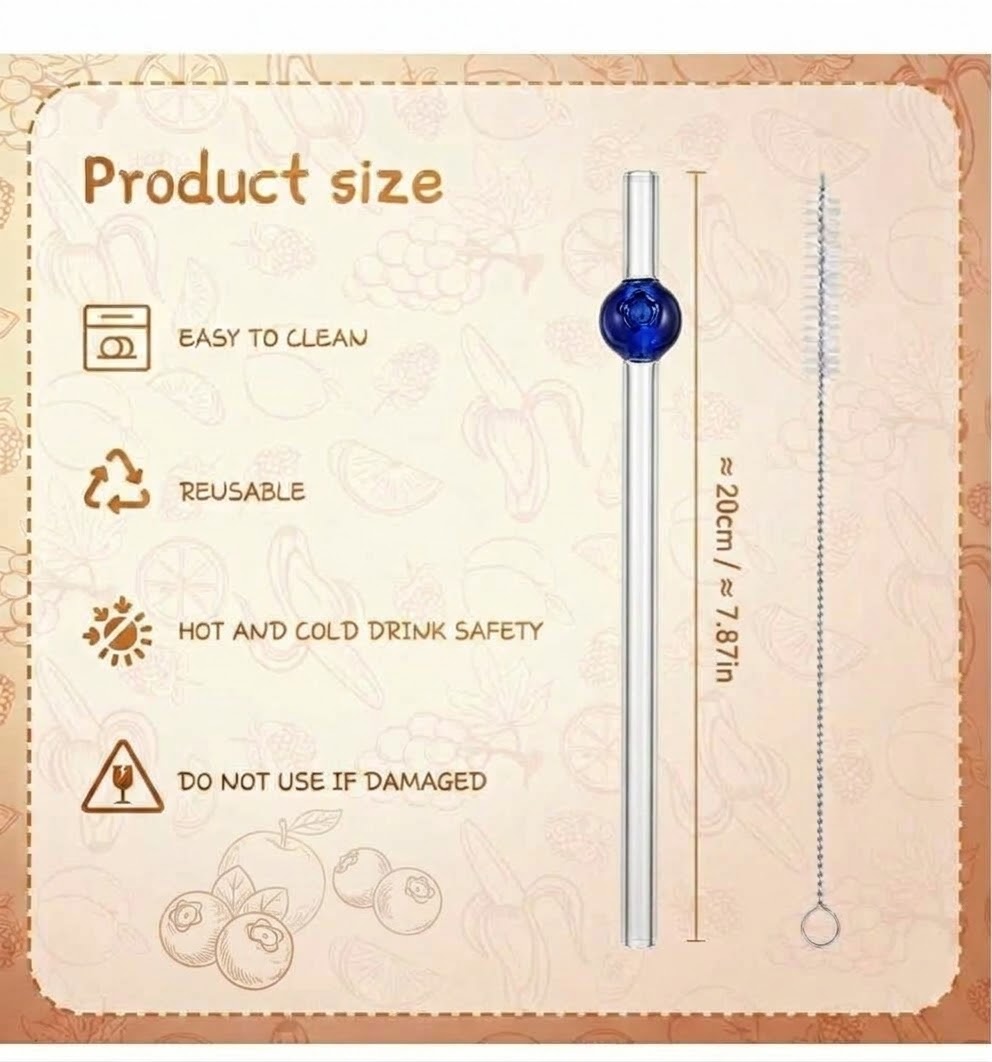 Blueberry Glass Straw with Cleaner